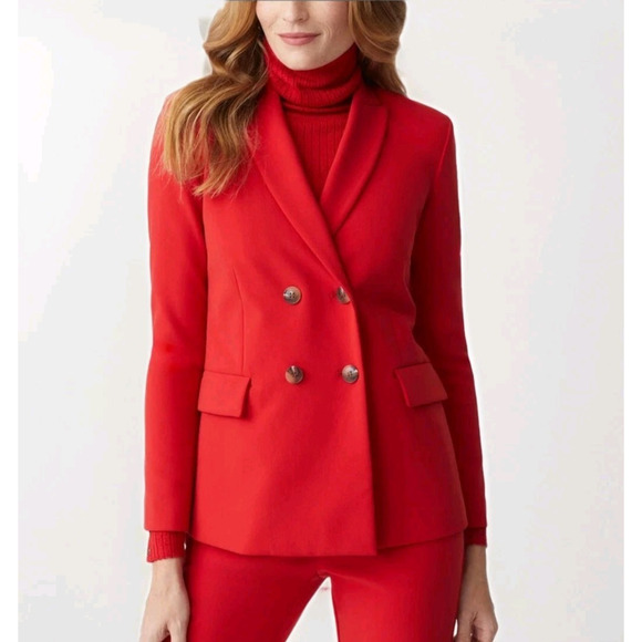 J McLaughlin Womens 12 Double Breasted Blazer Red Preppy Designer Old Money Peak - Picture 1 of 16